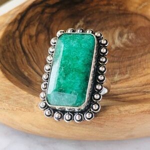 Green Emerald Silver Ring